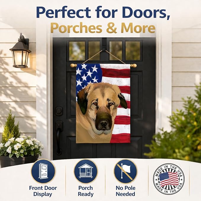 Caroline's Treasures CK6403CHF Anatolian Shepherd Dog American Flag House Flag Large Porch Sleeve Pole Decorative Outside Yard Banner Artwork Wall Hanging, Polyester, House Size, Multicolor