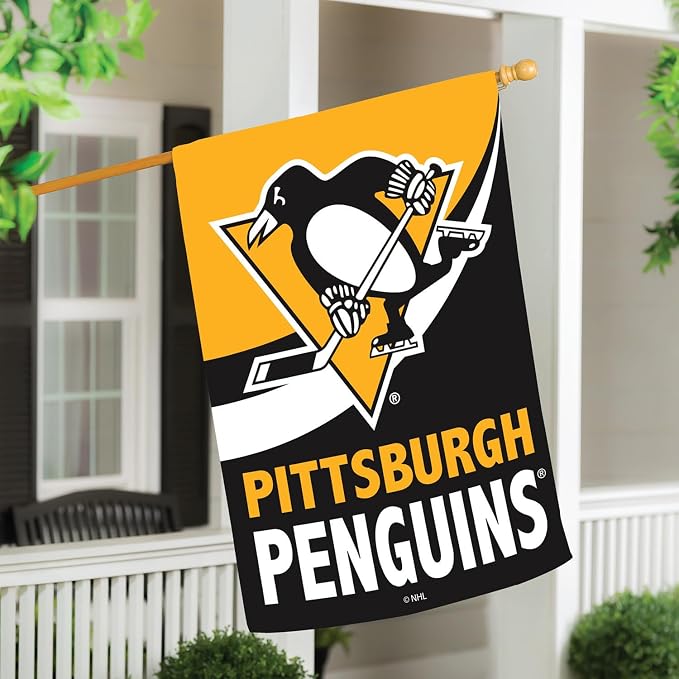 Team Sports America NHL Pittsburgh Penguins House Flag, 28 x 44, Double Sided Garden Flags for Outside, Outdoor Flags & Banners for Gardens Patio, Indoor Wall Decor Flag for Room