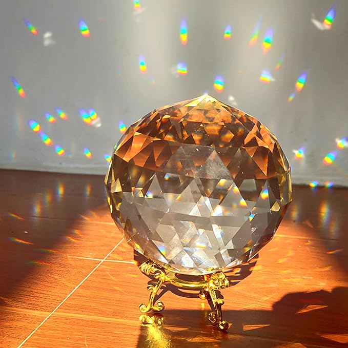 Tirifer Clear Glass Crystal Ball Prisms with Stand, Window Rainbow Maker Sphere Faceted Gazing Ball for Home Décor, Christmas, Wedding, Suncatcher (120mm/4.72in)