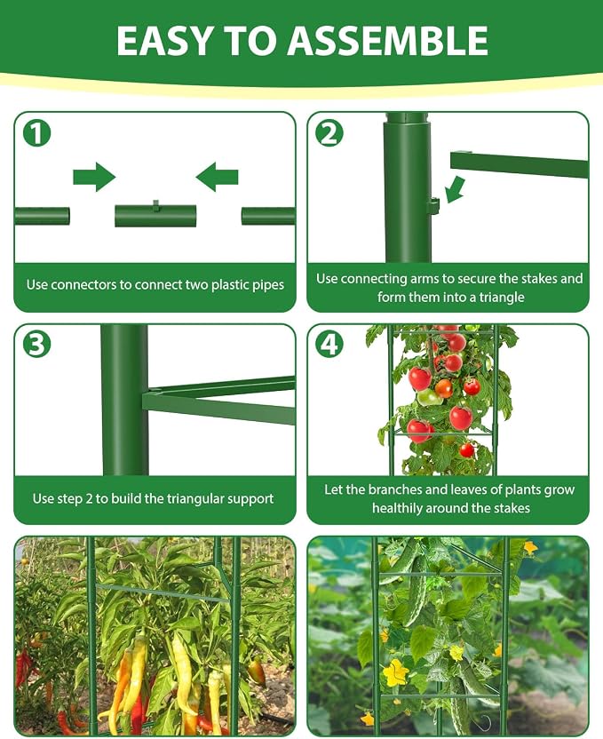 MYMULIKE 8 Pack Tomato Cages for Garden, 51in*13in Adjustable Tomatoes Plant Stakes Support Cages Trellis, Garden Trellis for Vegetable Flowers Fruits Climbing Plants- 20 Binding Wires Included
