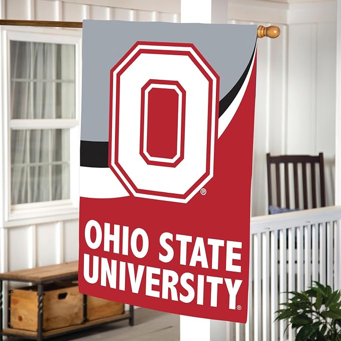 NCAA Ohio State University House Flag, 28 x 44, Double Sided Garden Flags for Outside, Outdoor College Flags & Banners for Gardens Patio, Indoor Wall Decor Flag for Room