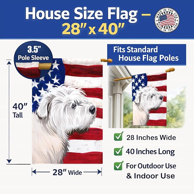 Caroline's Treasures CK6541CHF Glen of Imaal Terrier American Flag House Flag Large Porch Sleeve Pole Decorative Outside Yard Banner Artwork Wall Hanging, Polyester, House Size, Multicolor