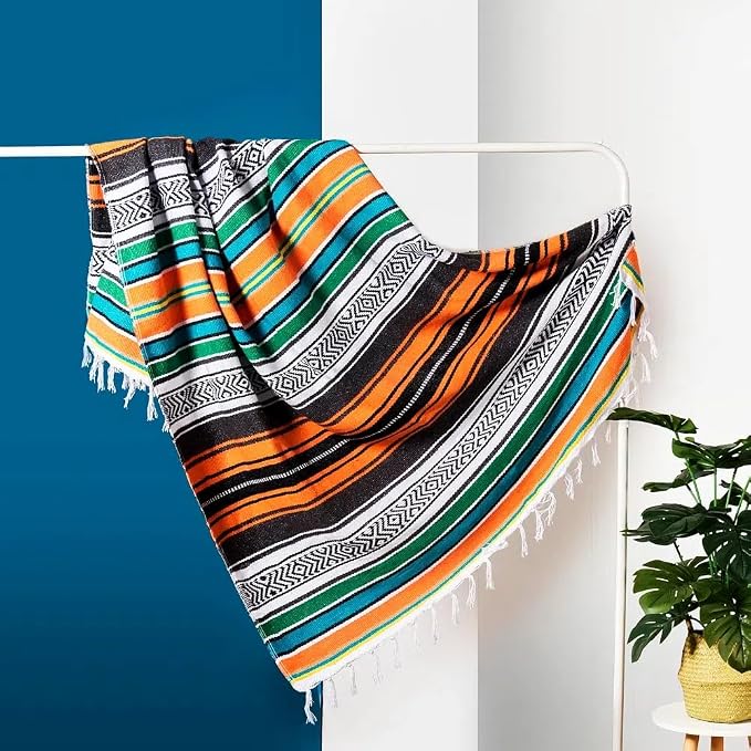 Airooglee 77" L x 46.4" W Large Mexican Blanket - Perfect as Yoga Blanket, Outdoor Camping, Beach, Serape, Picnic, Woven Blanket, Boho Home Décor - Colorful