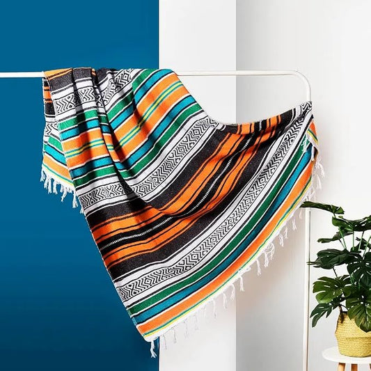 Airooglee 77" L x 46.4" W Large Mexican Blanket - Perfect as Yoga Blanket, Outdoor Camping, Beach, Serape, Picnic, Woven Blanket, Boho Home Décor - Colorful