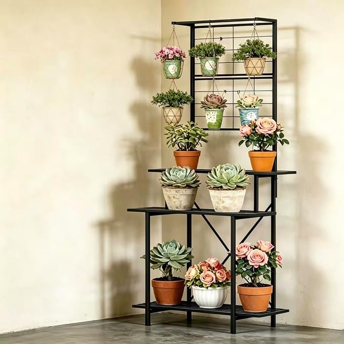 Hanging Plant Pot Shelf Rack Heavy Duty Plant holder Trellis,Multi Layer Plant Stand for Home, Garden, Balcony