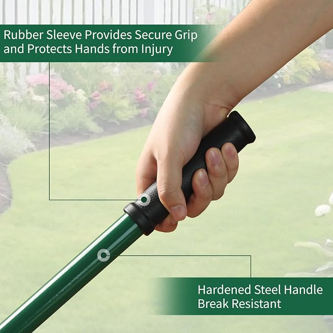 Homwin Broadfork Garden Tool with Steel Handle Heavy Duty Five Tines Broad Fork for Gardening Loosening and Aerating Soil, U-Shaped Design Hand Tiller, Compost Turner and Aerator