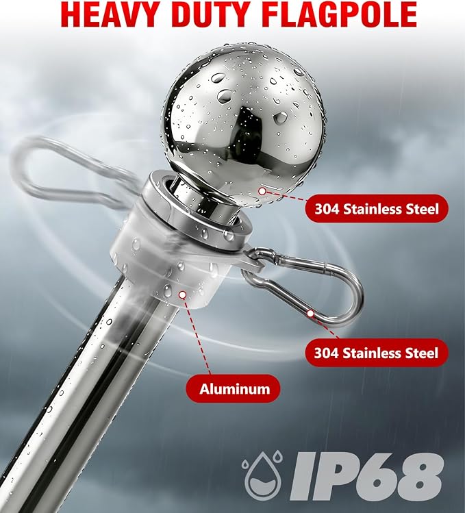 304 Stainless Steel 8FT In Ground Flag Pole with 7 Prongs Base, Heavy Duty Extra Thick Camper Flag Pole, 1 Inch Inground Flag Pole for Outside House, Yard, Garden (Silver-8FT)