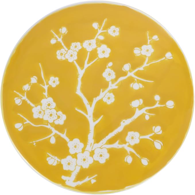 JONATHAN Y Cherry Blossom Ceramic Garden Stool 17.75" Chinoiserie Floral Drum Side Table for Patio and Living Room, Indoor Outdoor Plant Stand, Traditional, Yellow/White TBL1017E