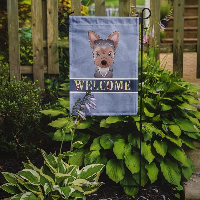 Caroline's Treasures BB1418GF Yorkie Puppy Welcome Garden Flag, Blue Mailbox Flag Decorative Yard Flag Banner Outside Patio Artwork Yard Flower Beds, Garden Size, Multicolor