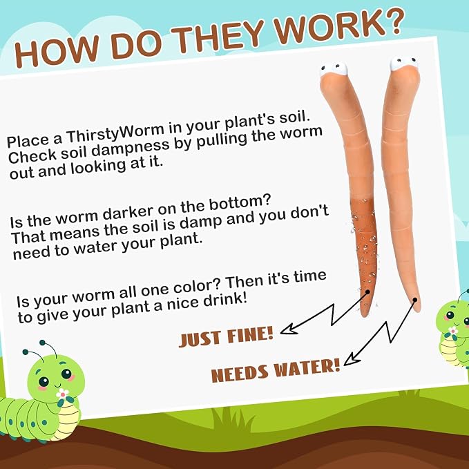 Relaxweex 6 Pcs Water Sensor Ceramic Worm The Potting Shed Worm Water Sensor Plant Decoration Moisture Monitor Gardening Houseplant Humidity Meter Fun Gardening Gift for Your Potted Plant (6 Inch)