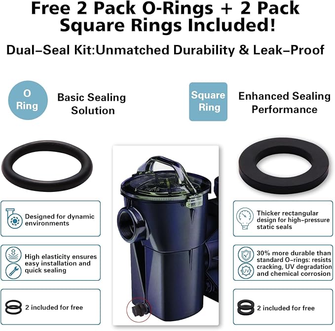Lenporl 2-Pack Pool Pump Drain Plugs with 2 O-Rings & 2 Square Washers SPX1700FG, Compatible with Hayward Super Pump PowerFlo and MaxFlo Series Pool Pump Parts, Aftermarket Parts for Home Improvement