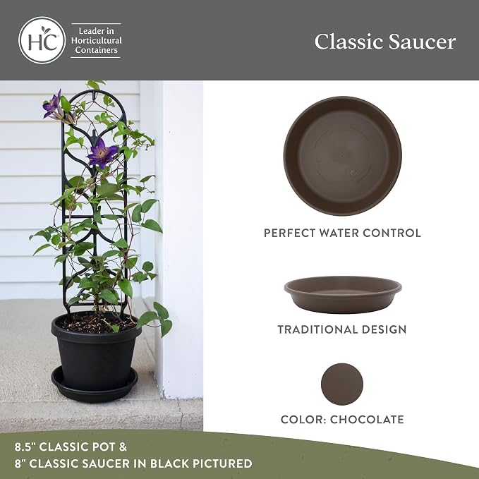 The HC Companies 6 Inch Classic Round Plant Saucer, Lightweight UV-Resistant Plastic Outdoor & Indoor Flower Pot Tray, 4-Pack Plant Pot Trays for Garden & Home Decor, Chocolate