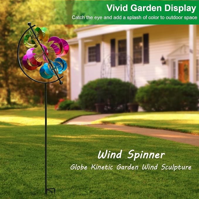 Large Metal Wind Spinner for Garden and Yard – 63 Inch Kinetic Outdoor Sculpture with Dual Direction 360° Spinning Blades – Weather Resistant Moons Yard Art Decor for Patio, Lawn, and Porch