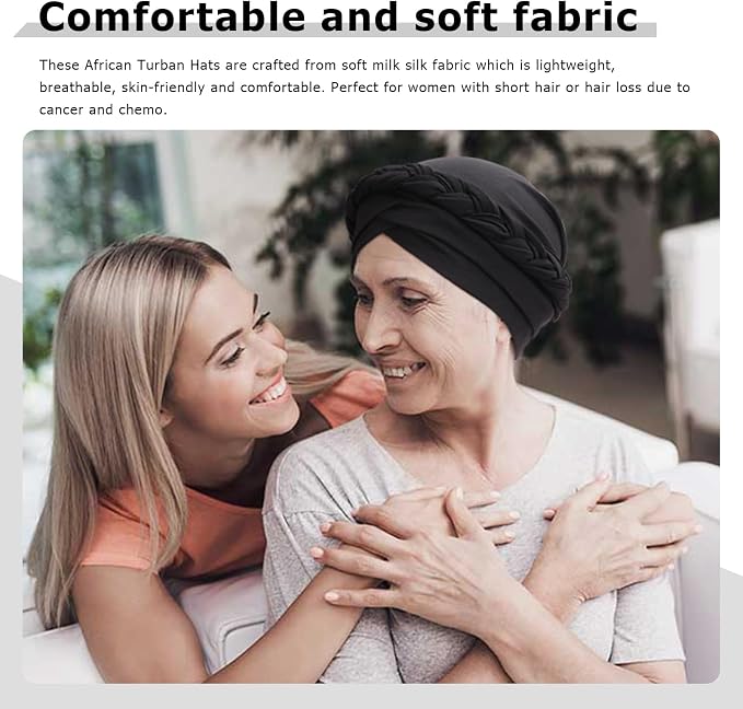 DRESHOW African Women Turban Caps Beanie Twist Headscarf Pre-Tied Twisted Braid Headwraps for Women Chemo Cancer Cap