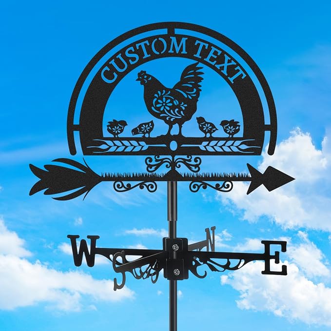 Personalized Metal Weather Vane, Custom Name Weathervane, Chicken Coop Signs, Weather Vanes for Outside, Wind Vanes for Farmhouse Yard Shed Decor, Housewarming Gifts Color08