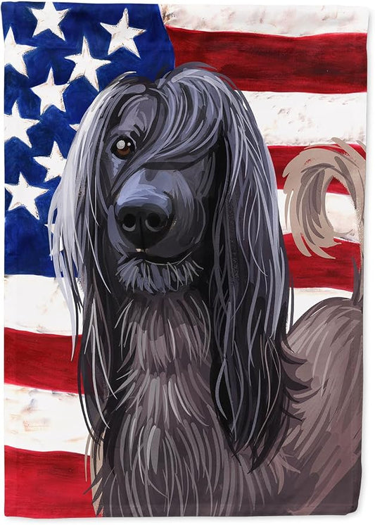 Caroline's Treasures CK6732CHF Taigan Dog American Flag House Flag Large Porch Sleeve Pole Decorative Outside Yard Banner Artwork Wall Hanging, Polyester, House Size, Multicolor