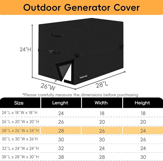Waterproof Generator Cover,600D Heavy-Duty Oxford Fabric, Dustproof and Waterproof Protection for Generators (Upgrade, 28''Lx26''Wx24''H)