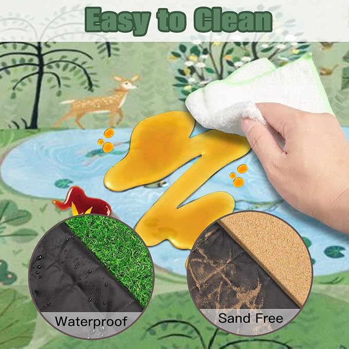 Picnic Blankets Extra Large Waterproof, 80"x 80" Forest Beach Mat with Corner Pockets Windproof Sandproof Foldable Portable 3-Layer Mat Darker for Wet Grass,Parks,Music Festival,Camping,Concerts