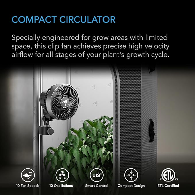 AC Infinity CLOUDRAY S4, Ultra-Compact Grow Tent Clip Fan 4”. | Precision 10 Dynamic Wind Speeds, 10-Level Oscillation, IP-54 Weatherproof, High-Velocity Air Circulation for Grow Tents