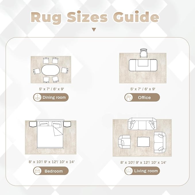pmtsns Area Rugs 10x14 Living Room: Washable Rug Modern Abstract Neutral Soft Non-Slip Low-Pile Indoor Large Carpet for Bedroom Dining Room Playroom Home Office (Beige, 10'x14')