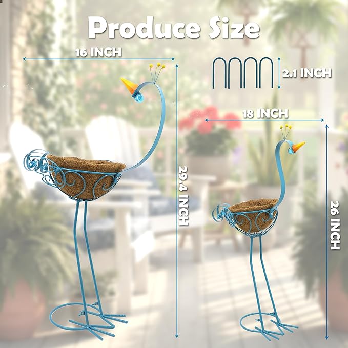 Peacock Metal Plant Stand 2 Sets Flower Pots Holders, Planters for Outdoor | J-Fly; Plants with Coconut Pots, Front Porch Garden Balcony Patio Decor for Plant, Great gift choice; Garden Lawn Yard Décor
