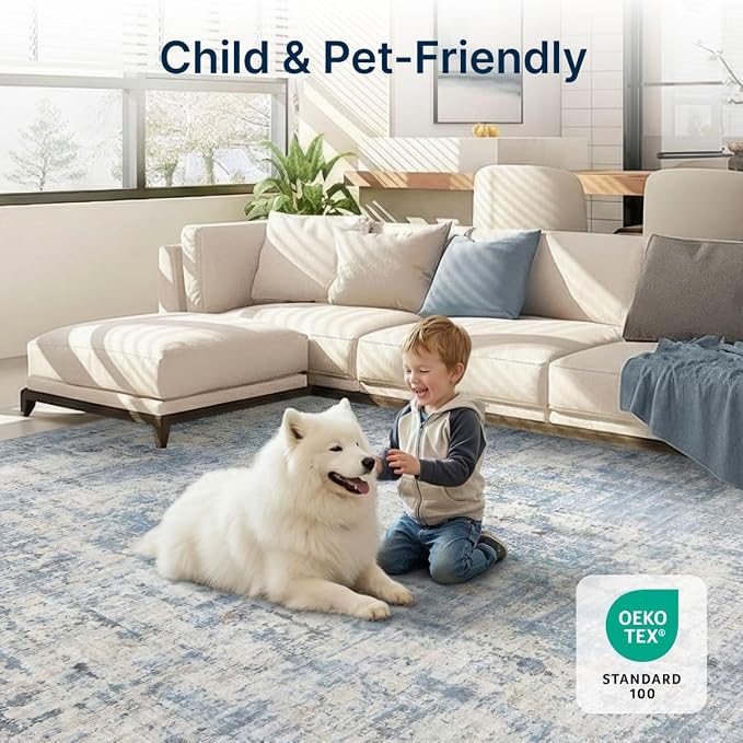 10x14 Area Rugs Washable Modern Abstract Living Room Bedroom Rug | Non Slip Soft Carpets Coastal Indoor Floor Stain Resistant Large Carpet for Bedroom Dining Room Farmhouse Nursery Office