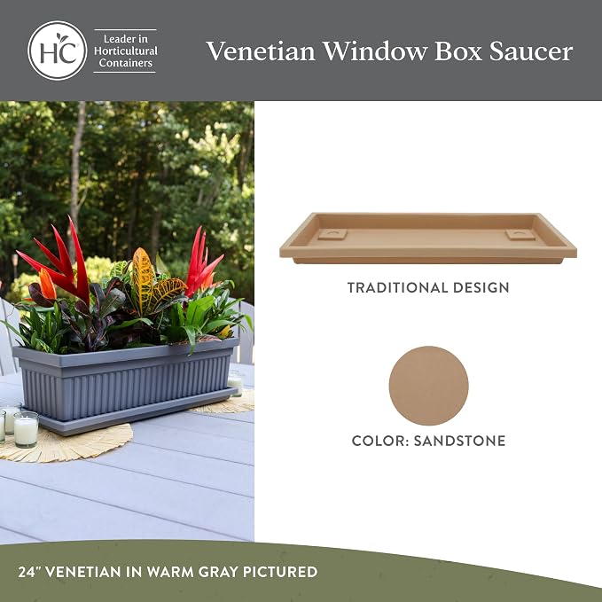 The HC Companies Venetian Rectangular Plant Tray - 17.5" Saucer for 18" Planter Pot, Plastic Drip Tray for Drainage - Indoor & Outdoor Use, Sandstone