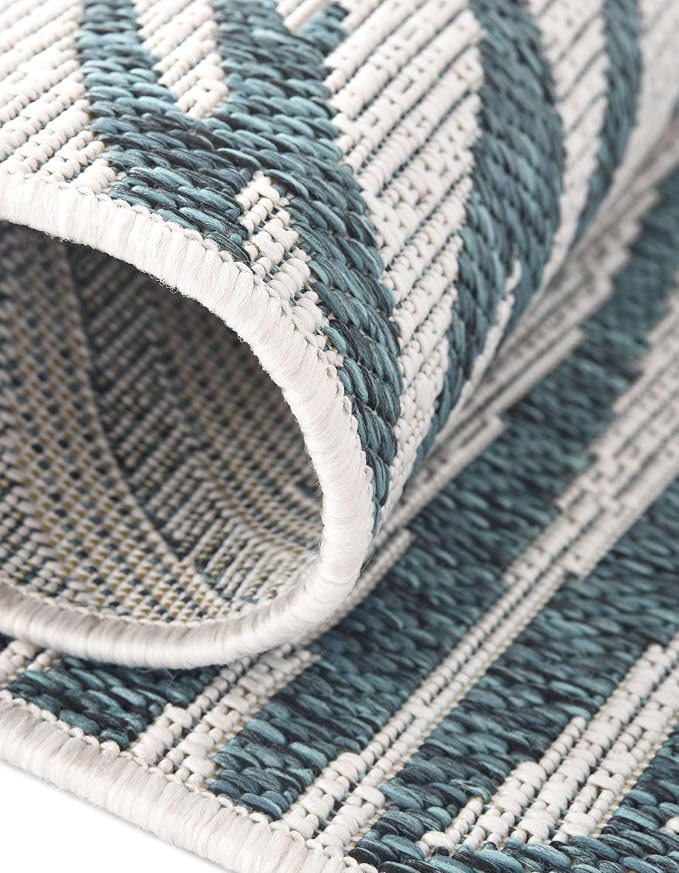 Unique Loom Outdoor Botanical Collection Area Rug - Palm (5' 1" x 8' Rectangle, Teal Ivory)