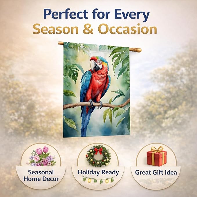 Caroline's Treasures Macaw Parrot House Flag Large Porch Sleeve Pole Decorative Outside Yard Banner Artwork Wall Hanging, Polyester, House Size, Multicolor