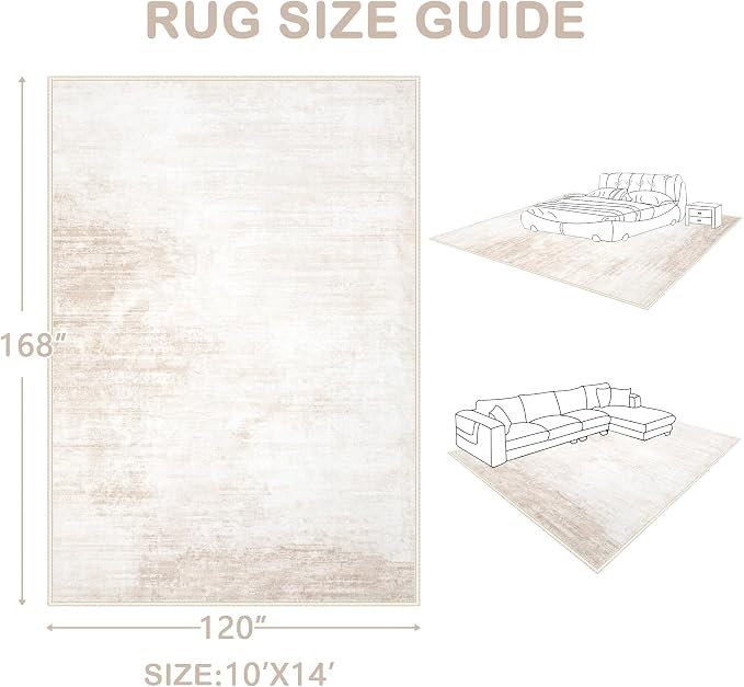 Area Rugs 10x14 Living Room: Washable Rug Modern Abstract Large Rugs Soft Non Slip Neutral Rug Stain Resistant Indoor Carpet for Bedroom Kitchen Dining Room Home Office Rugs(Beige, 10'x14')