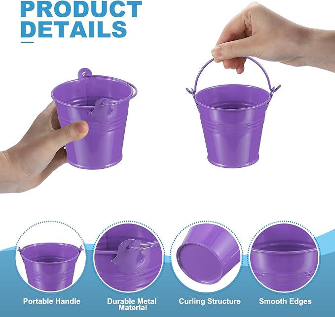 PATIKIL 2.7"x2.3" Small Metal Buckets with Handle, 12 Pcs Mini Galvanized Bucket Colorful Easter Buckets for Crafts Party Favors Decoration, Dark Purple