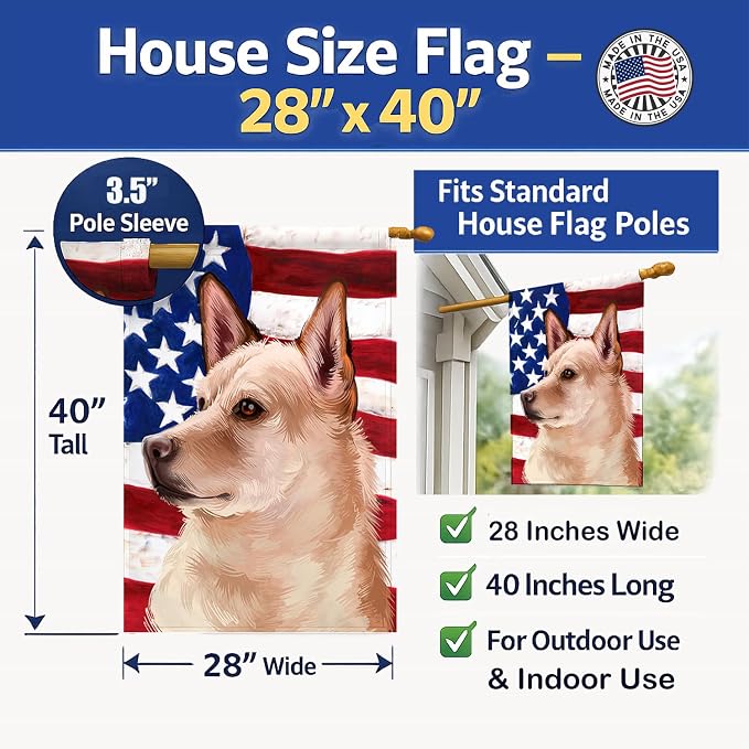 Caroline's Treasures CK6472CHF Canaan Dog American Flag House Flag Large Porch Sleeve Pole Decorative Outside Yard Banner Artwork Wall Hanging, Polyester, House Size, Multicolor