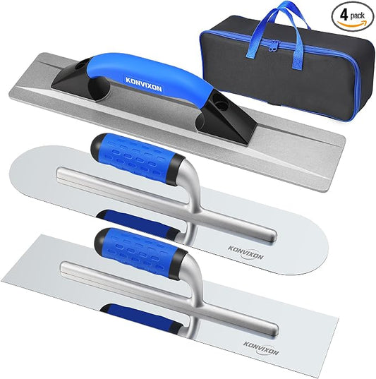 16" Concrete Hand Tools Set – 16" x 3-1/2" Widened Magnesium Float, 16" x 4" Stainless Steel Flat Concrete Finishing Trowel and Pool Trowel, Storage Bag for Slab, Patio, Sidewalk Finishing