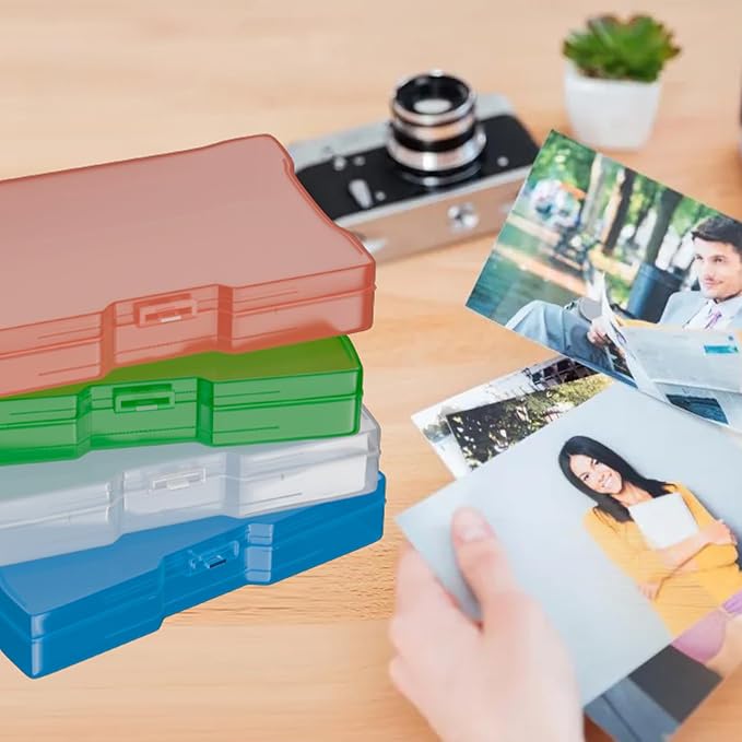 Fireproof Safe Photo Storage Box with 18 Inner 4"x6" Multicolor Photo Cases | Portable Photo Organizer with Lock for Picture, Collapsible Photo Container with Handle and 18 Boxes 4 Sheet Label Stickers