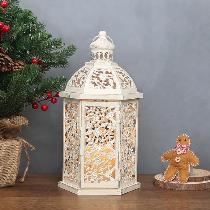 NEEDOMO Lanterns Decorative Indoor, 13.8" Vintage Outdoor Lantern, Metal Candle Holders Lantern Decor for Patio, Front Porch, Wedding, Shelf, Farmhouse Table Decor