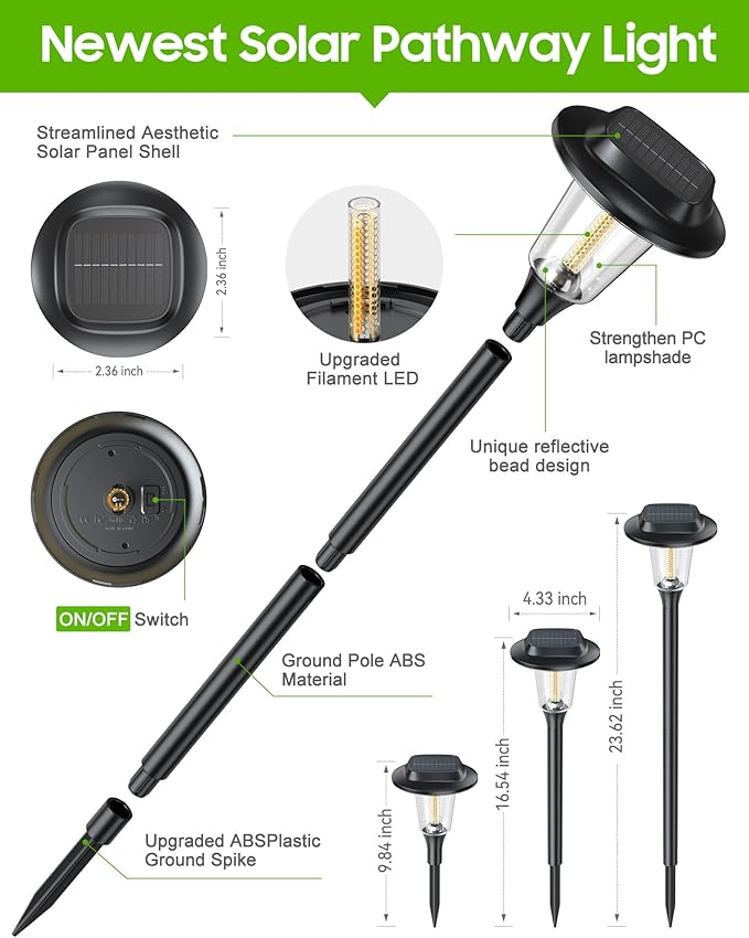 2026 New Solar Pathway Lights, 8 Pack Solar Lights Outdoor, Waterproof IP65, Upgraded Bright LED, Auto On/Off, Modern Garden Lights, Solar Powered Light for Yard, Lawn, Walkway, Driveway, Patio Decor