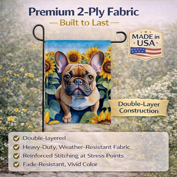 Caroline's Treasures DAC6081GF French Bulldog in Sunflowers Garden Flag Mailbox Flag Decorative Yard Flag Banner Outside Patio Artwork Yard Flower Beds, Garden Size, Multicolor