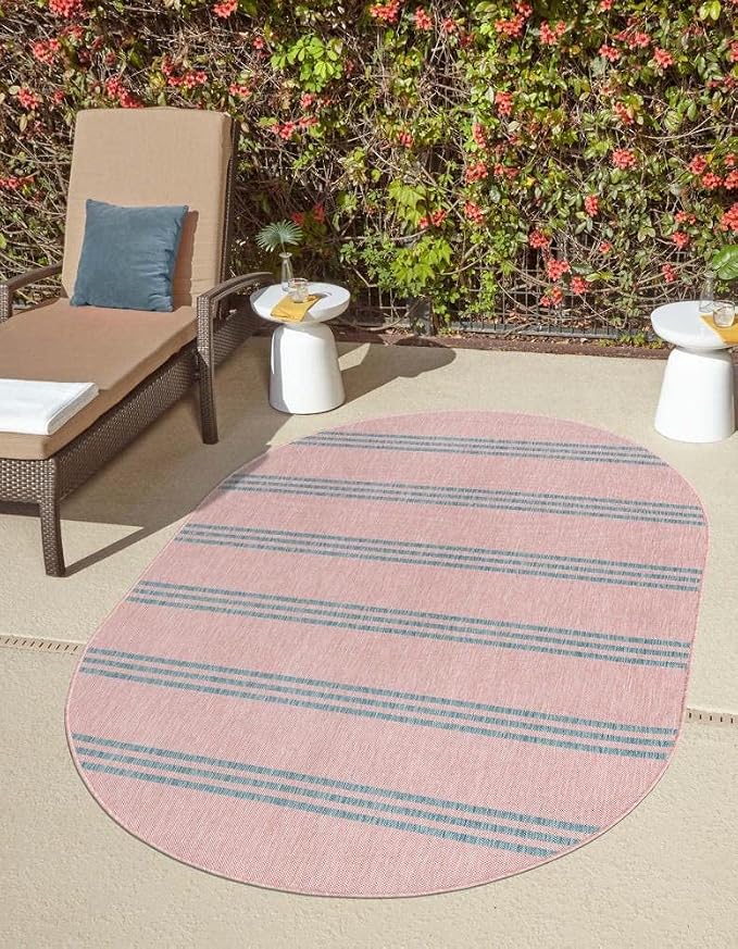 Jill Zarin Jill Zarin Outdoor Collection Area Rug - Anguilla (7' 10" x 10' Oval, Pink and Aqua/ Blue)
