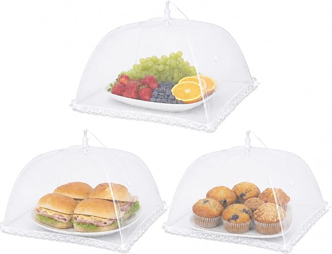 Simply Genius Pop-Up Mesh Food Cover Tent - 17 x 17 in, White, 3-Pack, Compact - Camping Essentials & Picnic Food Covers - Outdoor Party Essentials