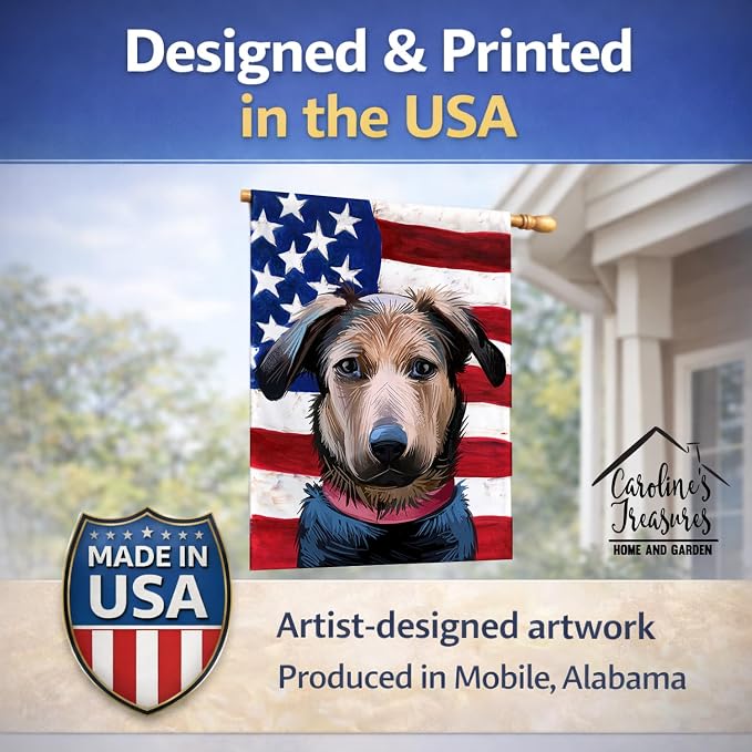 Caroline's Treasures CK6562CHF Huntaway Dog American Flag House Flag Large Porch Sleeve Pole Decorative Outside Yard Banner Artwork Wall Hanging, Polyester, House Size, Multicolor