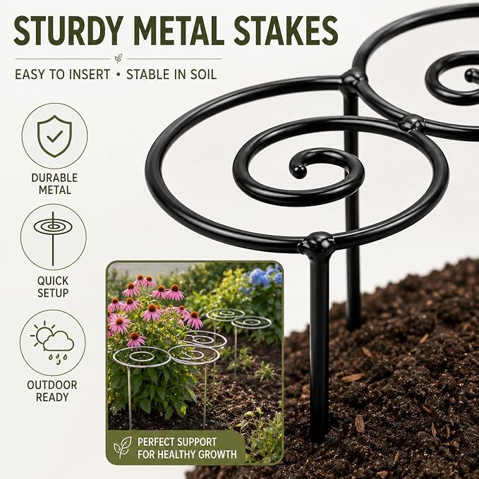 Metal Peony Support Ring for Outdoor Plants, Garden Plant Support Stakes for Flowers & Vegetables, Stackable Peony Cage for Dahlia, Rose, Orchid & Tomato (S)