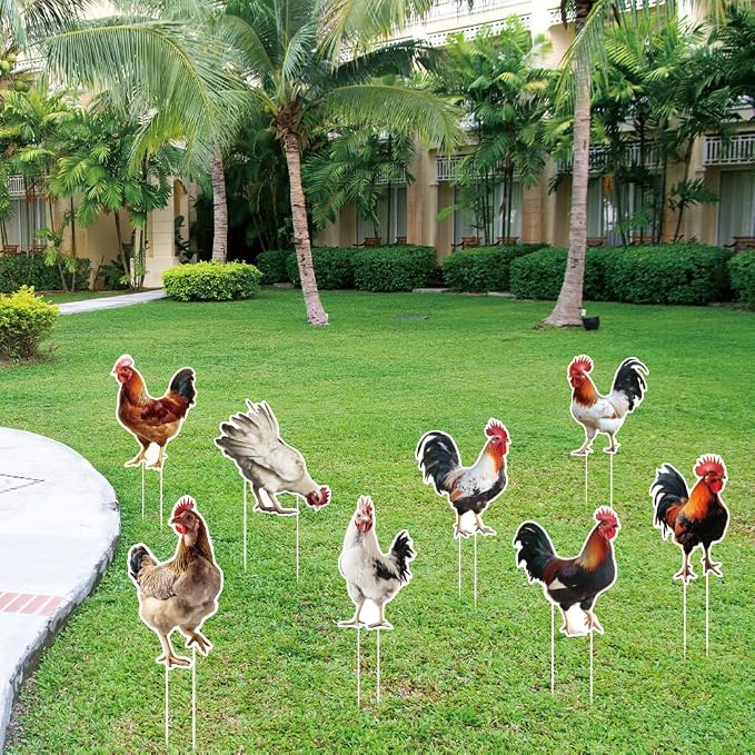 SUPERDANT 8Pcs Roosters Yard Sign with 16 Stakes Realistic Rooster Party Lawn Decorations Animal Theme Party Waterproof Sign Yard Outdoor Lawn Decorative Sign for Garden Lawn Decoration