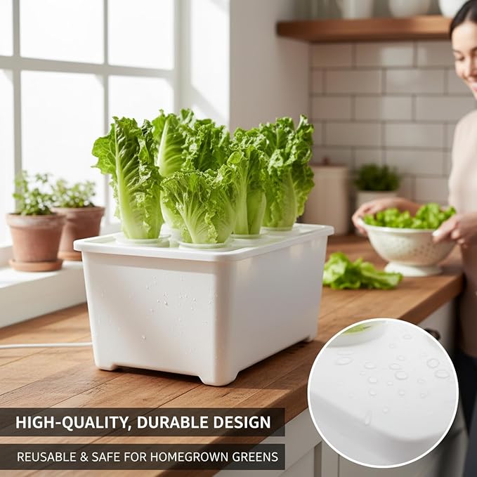 Hydroponics Growing System Kit, 6 Pods Indoor Herb Garden with Pump, Germination System for Vegetables, Lettuce, Basil Growing Plant Propagation (White)