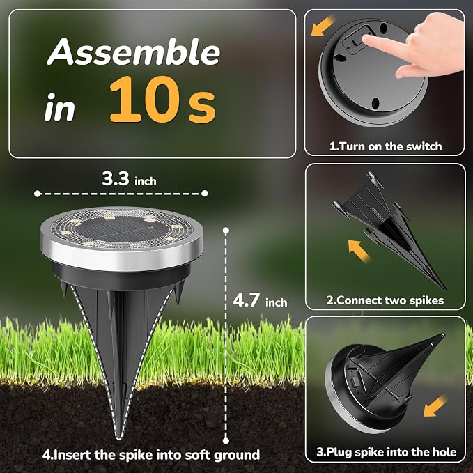 INCX Solar Ground Lights,16 Pack Solar Lights Outdoor Waterproof, Solar Garden Lights Landscape Lighting for Patio Pathway Lawn Yard Deck Driveway Walkway, Cold White