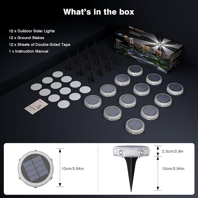 YiLaie Solar Ground Lights, 12 Pack Solar Lights Outdoor IP68 Waterproof, Pathway Lights Solar Powered, Solar Garden Light, Landscape Lighting for Yard Driveway Walkway Deck,Cold White