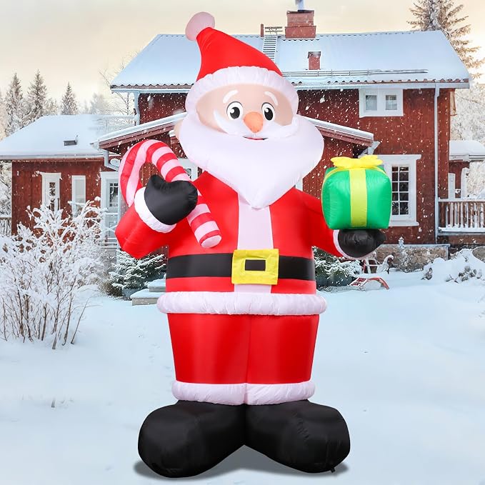 MUMTOP Santa Inflatable Outdoor-Christmas Inflatable Outdoor Decoration - 9.84 FT Giant Inflatables Santa Holding Candy Cane and Gift Box Blow Up for Garden Yard Outside Decor