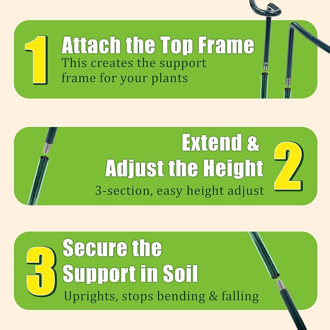 6-Pack Garden Plant Support Cages,14"Diax32"H Heavy Duty Interlinked Half Round Peony Support Rings,Metal Plant Support Stakes for Peony,Tomato,Hydrangea,Rose,Indoor & Outdoor Garden Plant Supports