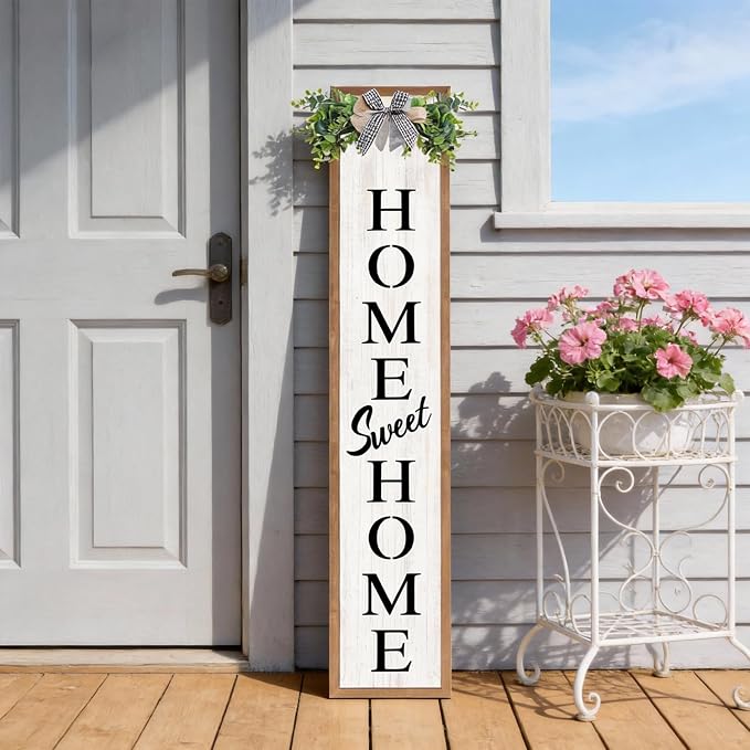 Welcome Sign for Front porch Standing 45"X9" Double-Sided Wood Frame Outdoor Tall Welcome Signs Vertical Decor for Farmhouse Rustic Home Modern Outside Front Door Wall Decorations