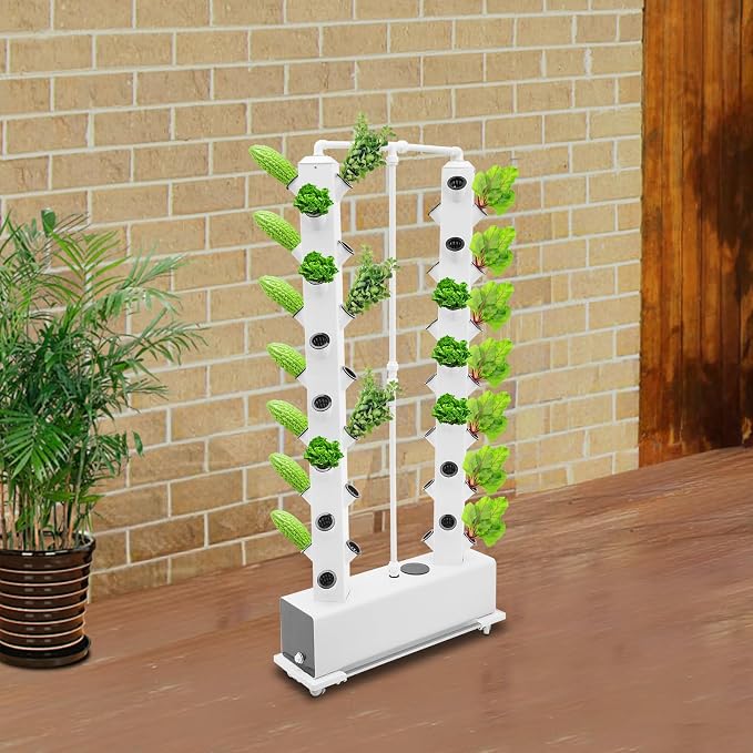 Vertical Hydroponics Growing System Kit, Indoor Growing System Planter Vertical Germination Kit Large Planting Baskets Large Water Tank Porous Design 4 Swivel Castors Automatic Watering System