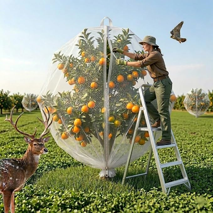 1Pack 20x20Ft Extra Large Fruit Tree Netting with Drawstring & Zipper - Reusable Plant Protection Bag, Heavy Duty PE Mesh Cover for Blueberry Bushes - Blocks Birds/Deer/Squirrels
